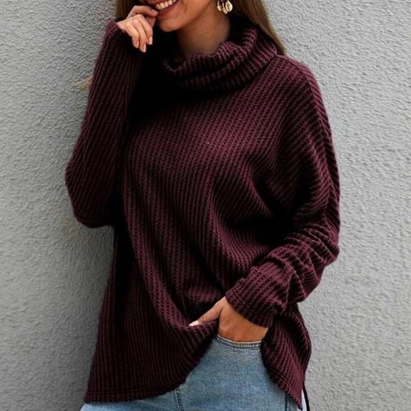 Burgundy Waffle Knit Sweater - Picture 5 of 6